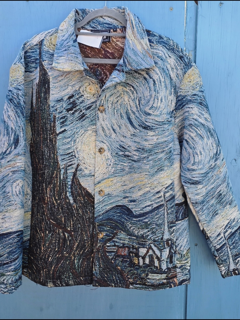 Men's Starry Night-Print Lightweight Shirt Jacket in Blue
